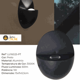 Arandela Para Area Externa Interna LED 1w 3000k Preto Globo - 7