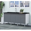 Ver imagem 1 de Gabinete Cozinha Mdp 1,44m Elegance com 5 Pés Pré-montado:cinza