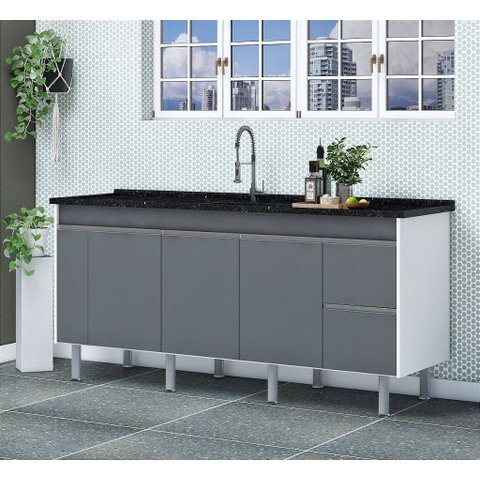 Gabinete Cozinha Mdp 1,44m Elegance com 5 Pés Pré-montado:cinza