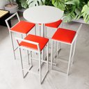 Ver imagem 1 de Conjunto Mesa Alta Bar Bistrô Redonda Branca 4 Banquetas Estofado Don Castro Decor