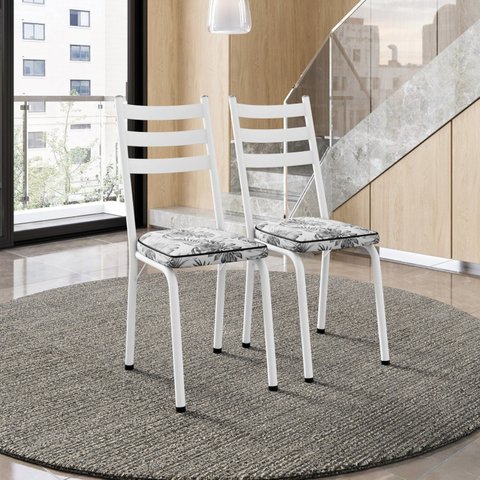 Kit com 2 Cadeiras Sala de Jantar Cozinha Europa Branco/Floral Cinza
