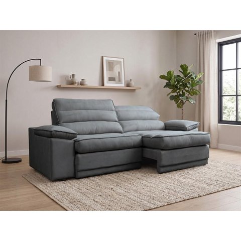Sofá Niko 2,00m com Molas Retrátil Reclinável Velosuede - Netsofas - Cinza
