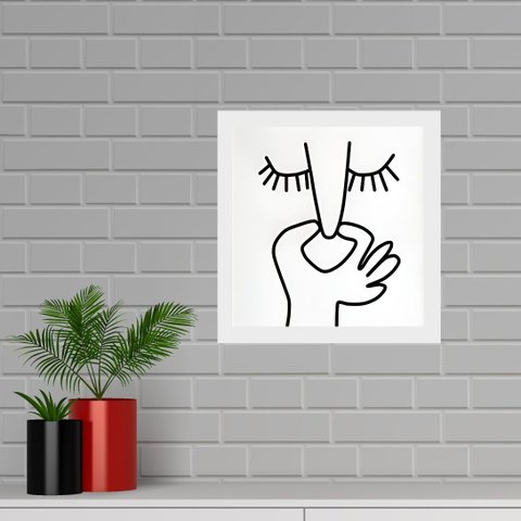 Quadro Quadrado Banheiro Minimalista - 33x33cm - com Vidro:moldura Preta