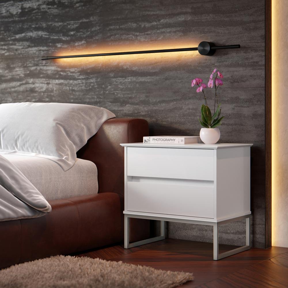 Mesa de Cabeceira Eva Estilo Industrial 60cm Branco/prata