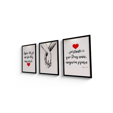 Kit 3 Quadros com Moldura Frase o que Deus Uniu 30x45cm