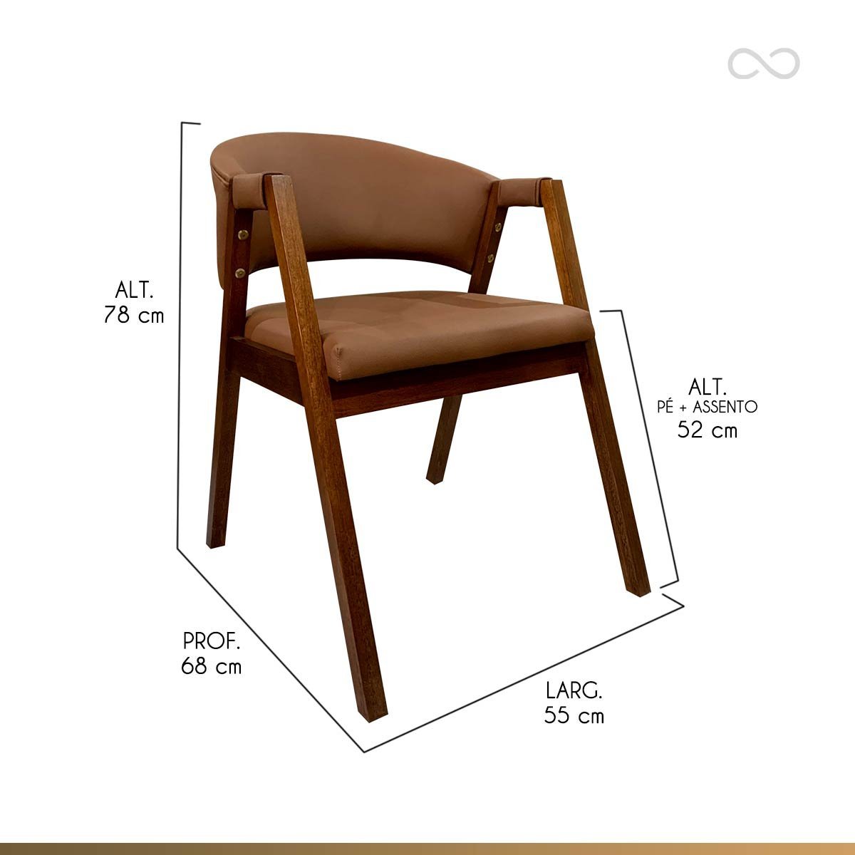 Cadeira de Jantar com Braço Madeira Estofada Curva Marrom Claro Ravena Ccs - 3