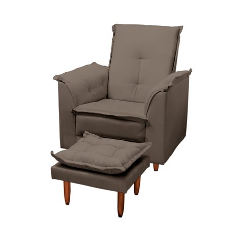 Poltrona Amamentação e Puff Ariel Suede Cappuccino Espuma D26 Tana Decor