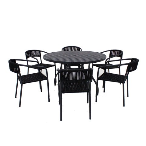 Jogo de Mesa Jantar Alumínio 6 Cadeiras Corda Náutica Preta Área Externa e Interna