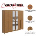 Ver imagem 4 de Guarda Roupa Casal Bertha 6 Portas 2 Gavetas Amêndoa Clean com Pés e Espelho - Lopas