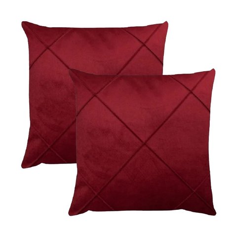 Kit 2 Capas para Almofada Drapeada em Veludo Quadrada 43x43 com Enchimento 50x50 Cor:bordo
