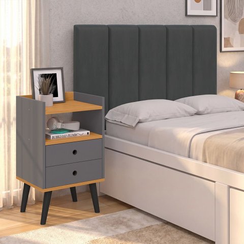 Cabeceira Solteiro 5 Módulos com Mesa de Cabeceira Dream Moderna para Quarto Completa