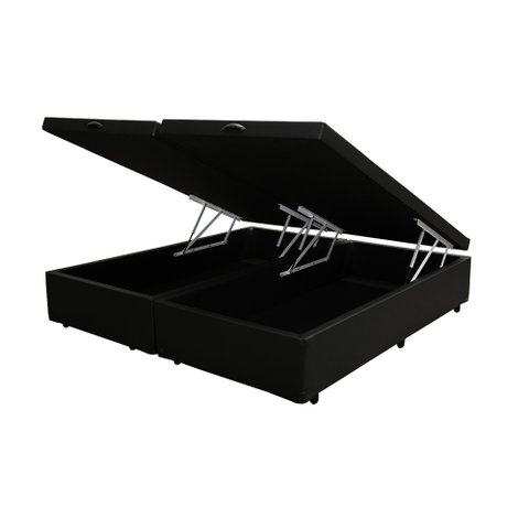 Cama Box Baú Blindado Casal Bipartido HomeQueen Corino Preto 41x138x188