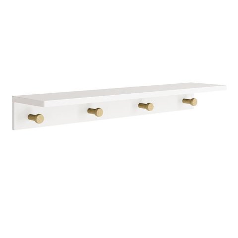 Prateleira Cabideiro Bia 89,6cm Branco Fosco Madeira Natural Reller Móveis Branco Fosco Madeira