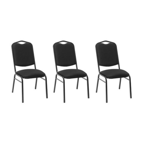 Kit com 3 Cadeiras de Auditório/escritório Estofadas 44cm Multimóveis Cr25290 Preto
