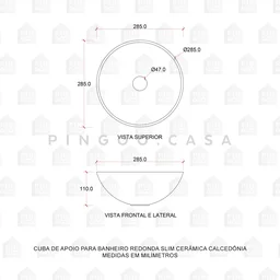 Cuba de Apoio para Banheiro Redonda Slim Louça Cerâmica 28,5 Cm Calcedônia Pingoo.casa - Branco - 7