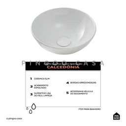 Cuba de Apoio para Banheiro Redonda Slim Louça Cerâmica 28,5 Cm Calcedônia Pingoo.casa - Branco - 3