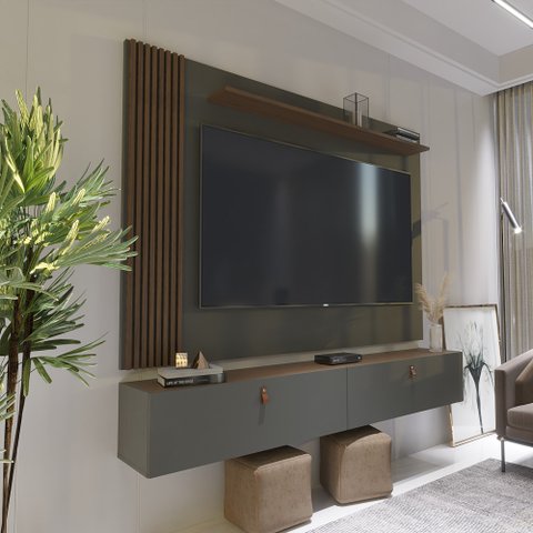 Rack com Painel Ripado Suspenso para Tv até 70 Polegadas 2 Portas Grécia 180cm