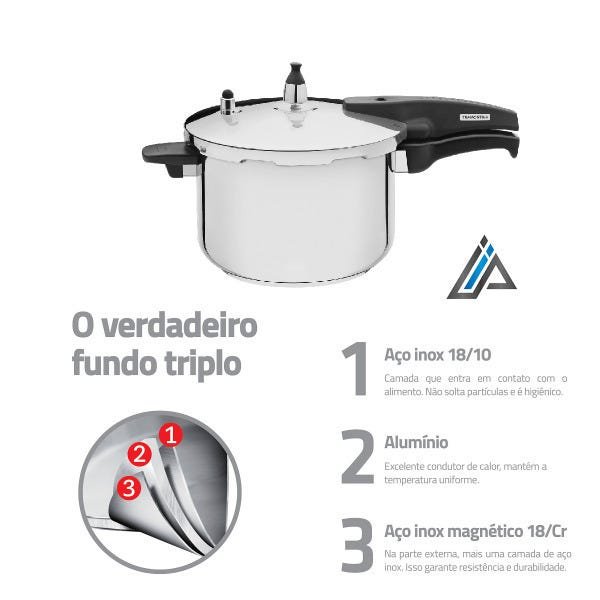 Panela de Pressão em Aço Inox Fundo Triplo 22cm Capac.6Litros -Tramontina - 5