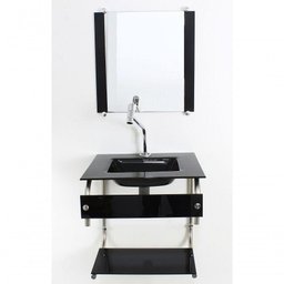 Gabinete de Vidro para Banheiro Cuba Acoplada 40cm Inox Preto - 1 Gabinete de Vidro para Banheiro Cuba Acoplada 40cm Inox Preto - 1