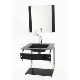 Gabinete de Vidro para Banheiro Cuba Acoplada 40cm Inox Preto - 2 Gabinete de Vidro para Banheiro Cuba Acoplada 40cm Inox Preto - 2