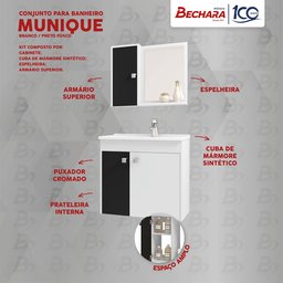 Conj Gabinete Munique 2074286 Banheiro Branco Preto Fosco - 2