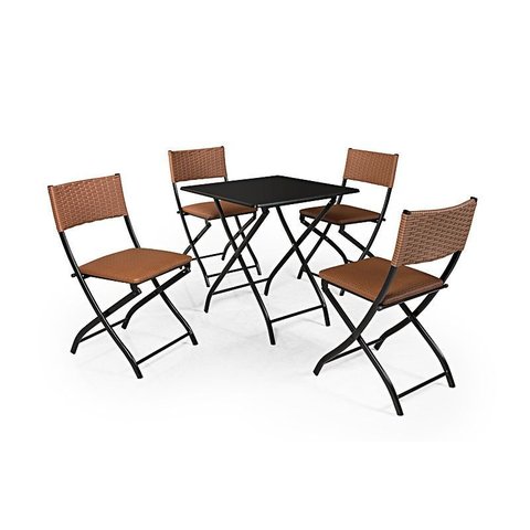 Jogo de Mesa Dobravel Preto com 4 Cadeiras Caramelo