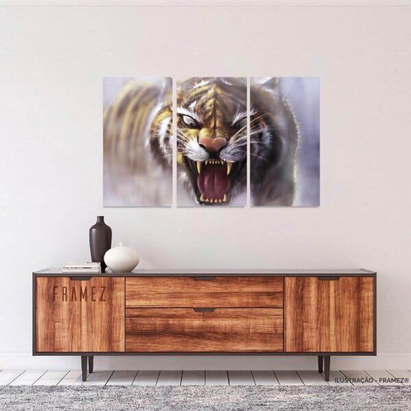 Quadro decorativo Animais Tigre Artístico Mosaico 3 Peças - 2