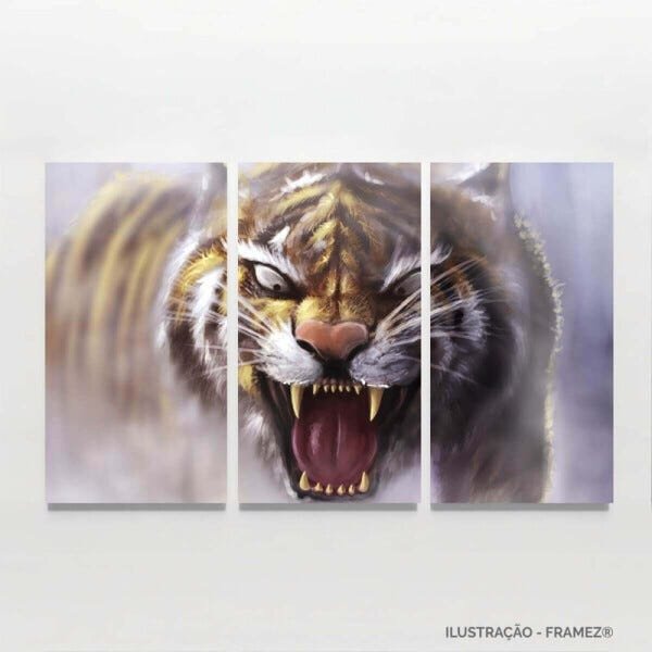 Quadro decorativo Animais Tigre Artístico Mosaico 3 Peças - 4