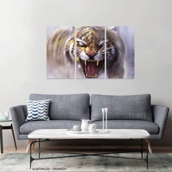 Quadro decorativo Animais Tigre Artístico Mosaico 3 Peças - 1