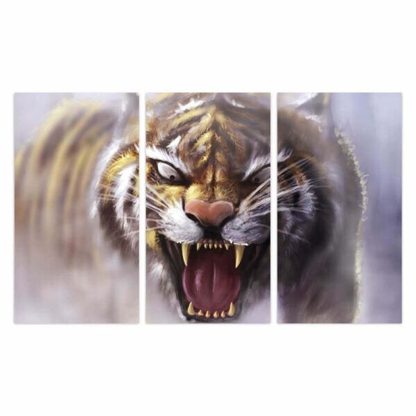 Quadro decorativo Animais Tigre Artístico Mosaico 3 Peças - 3