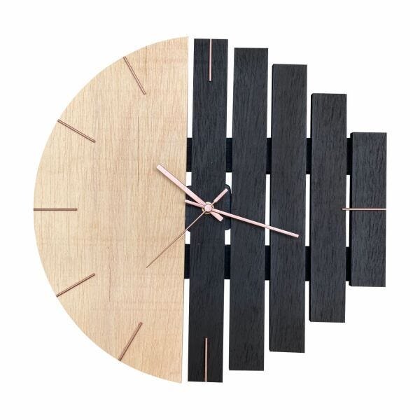 Relógio de Parede Industrial Madeira e Preto 40cm
