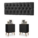 Ver imagem 1 de Conjunto Cabeceira Painel Paris 1,40 Capitone Preto e 02 Mesas de Cabeceira 2 Gavetas Preta - Rede M