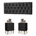 Ver imagem 1 de Conjunto Cabeceira Painel Paris 1,40 Capitone Preto e 02 Mesas de Cabeceira 2 Gavetas Preta - Rede M