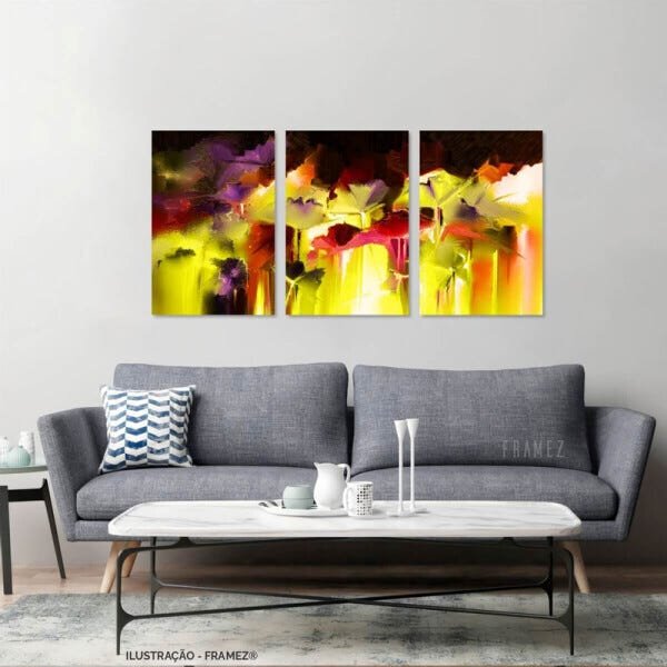 Quadro decorativo Abstrato Conjunto Cores Quentes Moderno 3 Peças - 4