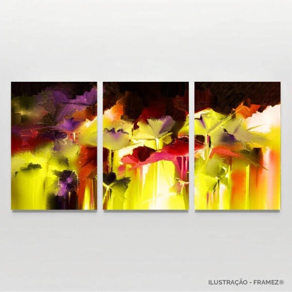 Quadro decorativo Abstrato Conjunto Cores Quentes Moderno 3 Peças - 3