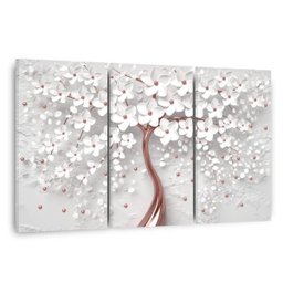 Quadro Flores Cerejeiras Brancas e Rose Gold Para Sala Escritórios em Tecido - 1 Quadro Flores Cerejeiras Brancas e Rose Gold Para Sala Escritórios em Tecido - 1