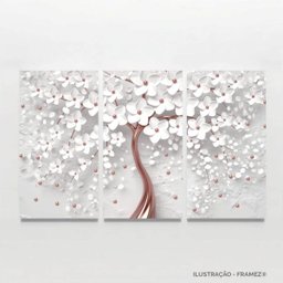 Quadro Flores Cerejeiras Brancas e Rose Gold Para Sala Escritórios em Tecido - 2 Quadro Flores Cerejeiras Brancas e Rose Gold Para Sala Escritórios em Tecido - 2