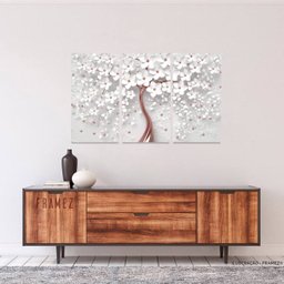 Quadro Flores Cerejeiras Brancas e Rose Gold Para Sala Escritórios em Tecido - 3 Quadro Flores Cerejeiras Brancas e Rose Gold Para Sala Escritórios em Tecido - 3