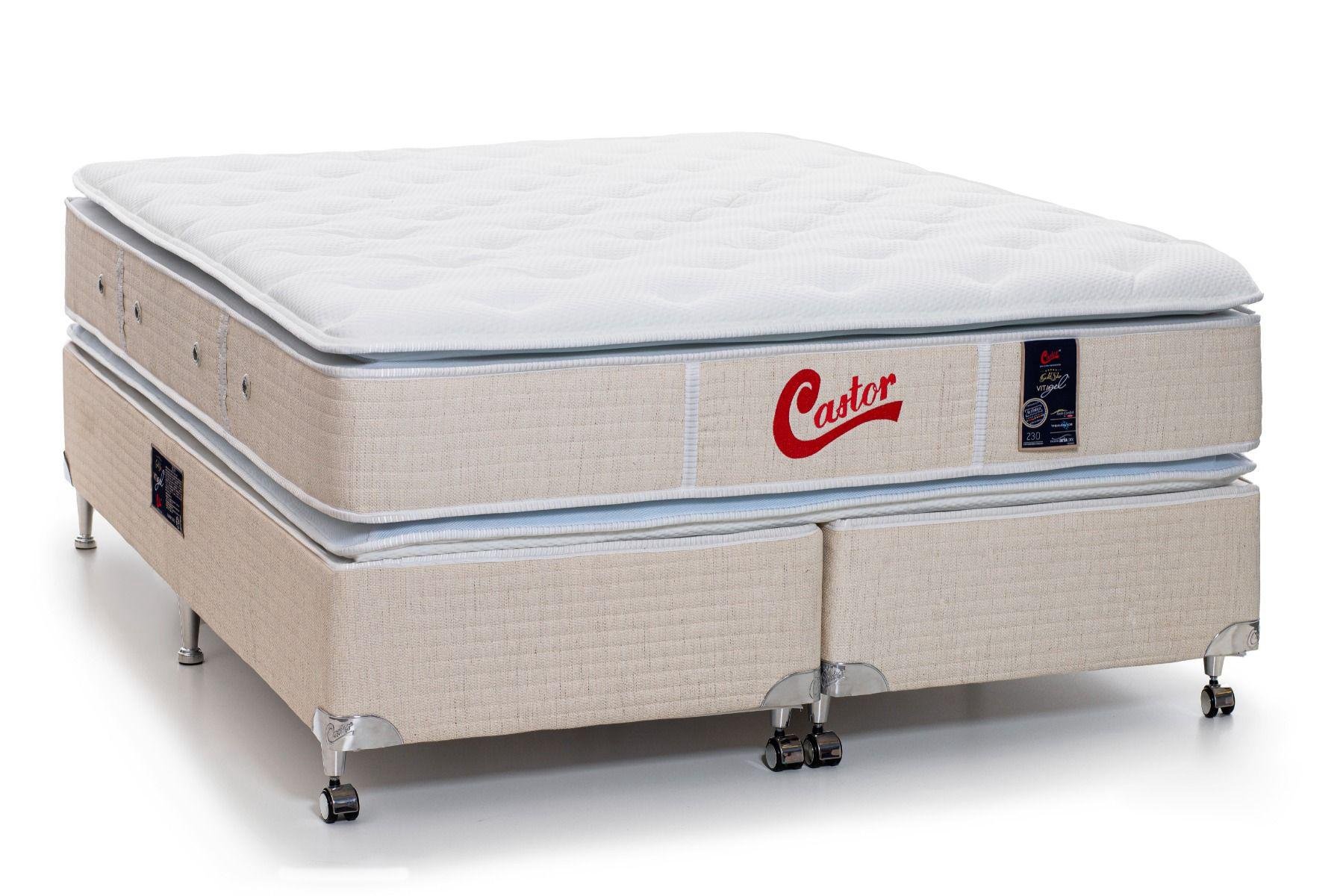 Cama Castor King Vitagel Super Luxo Pocket Double Face 193X203X63 + Box Castor MadeiraMadeira