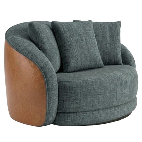 Poltrona Decorativa Maya Base Giratoria Linho e Courino Tcs 718 Tcs 727 Moll