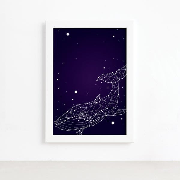 Quadro Constelação Baleia Moldura Branca 33x43cm - 1