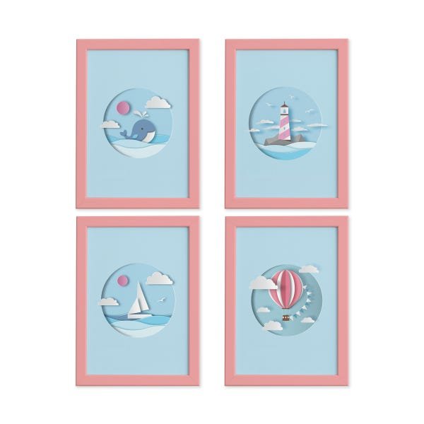 Quadros Quarto Infantil Praia Moldura Rosa 22x32cm Kit4un - 1