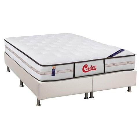 Cama Box Crc King + Colchão Molas Pocket Castor Classic 193x203