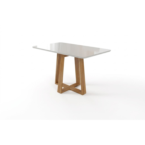 Mesa Bali 160cm com Vidro para Sala de Jantar Cinamomo/Off White