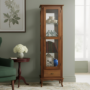 Cristaleira de Madeira 1 Porta 1 Gaveta e Espelho com Pés Luiz Xv - Imbuia Glazer