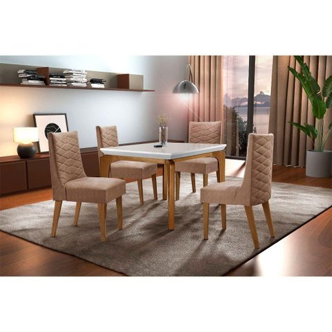 Sala Jantar Liz 120 Tampo Mdf com 4 Cadeiras Safira Rufato Animale Chocolate Off White Imbuia