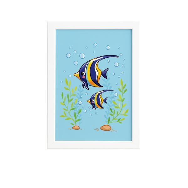 Quadro Infantil Peixe Azul Moldura Branca 33x43cm - 1