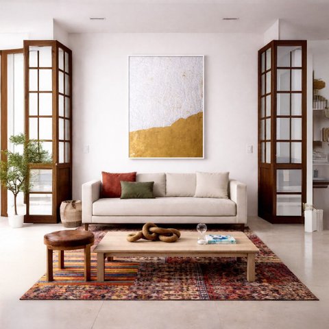 Quadro Canvas Abstrato Meio Tom Claro 60x40cm Mold Branca