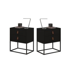 Conjunto 2 Criados Estilo Industrial com Puxadores de Couro - 1