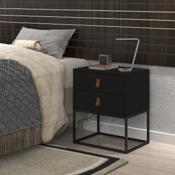 Conjunto 2 Criados Estilo Industrial com Puxadores de Couro - 2